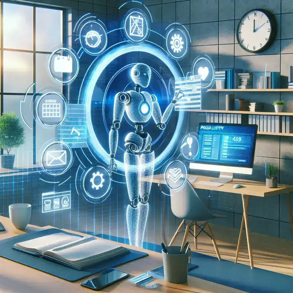 "Illustration of a person using artificial intelligence tools on a laptop to enhance personal productivity in daily tasks."